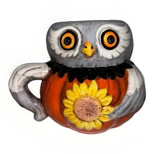 Johanna Parker Owl Sunflower Female Large Coffee Mug Halloween Thanksgiving New